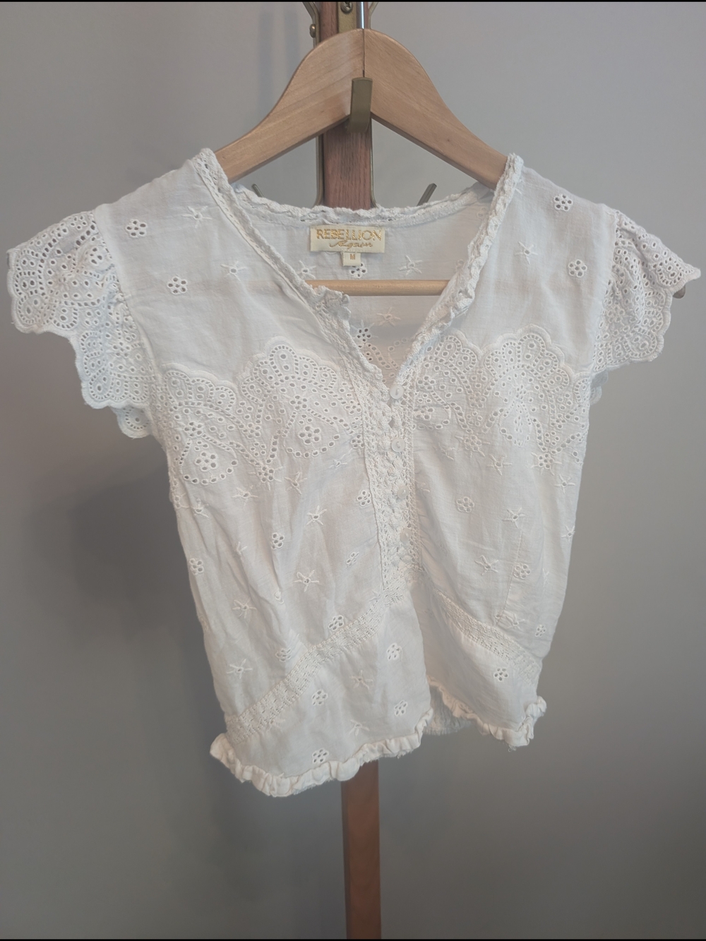 Rebellion White Eyelet Crochet Short Sleeve Blouse